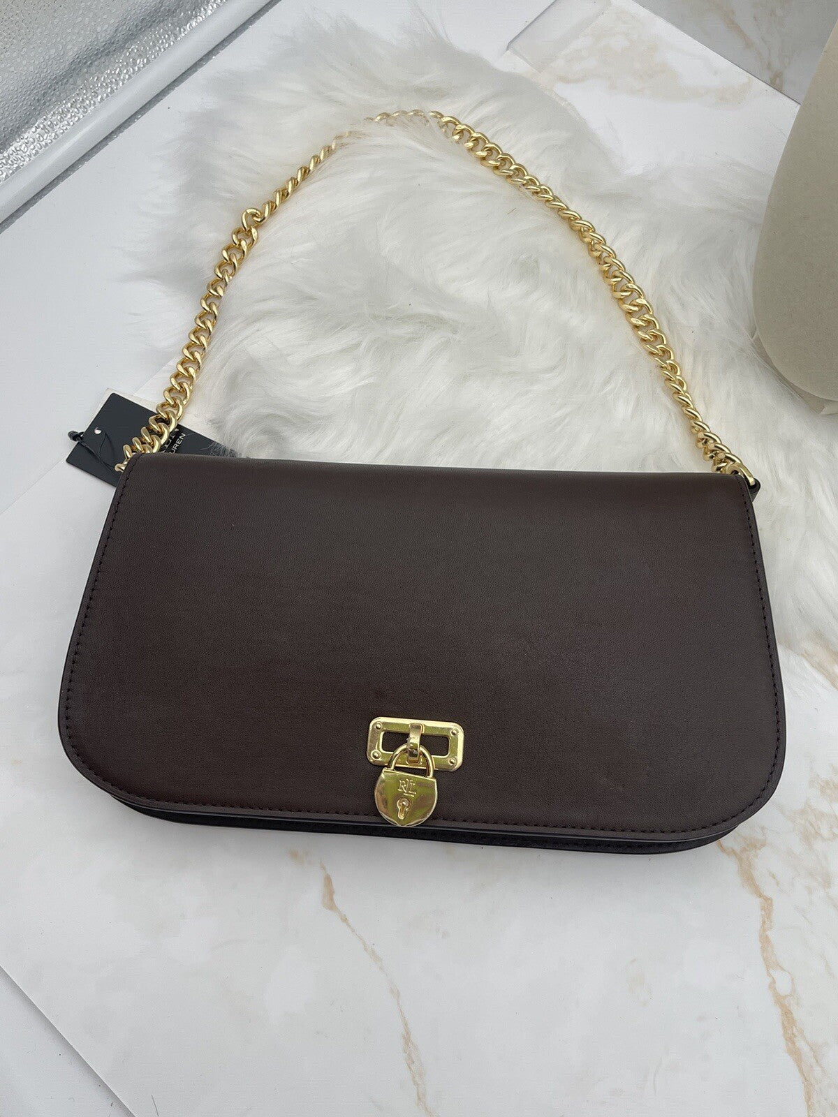 NEW Lauren Ralph Lauren Leather Medium Tanner Shoulder Brown $325