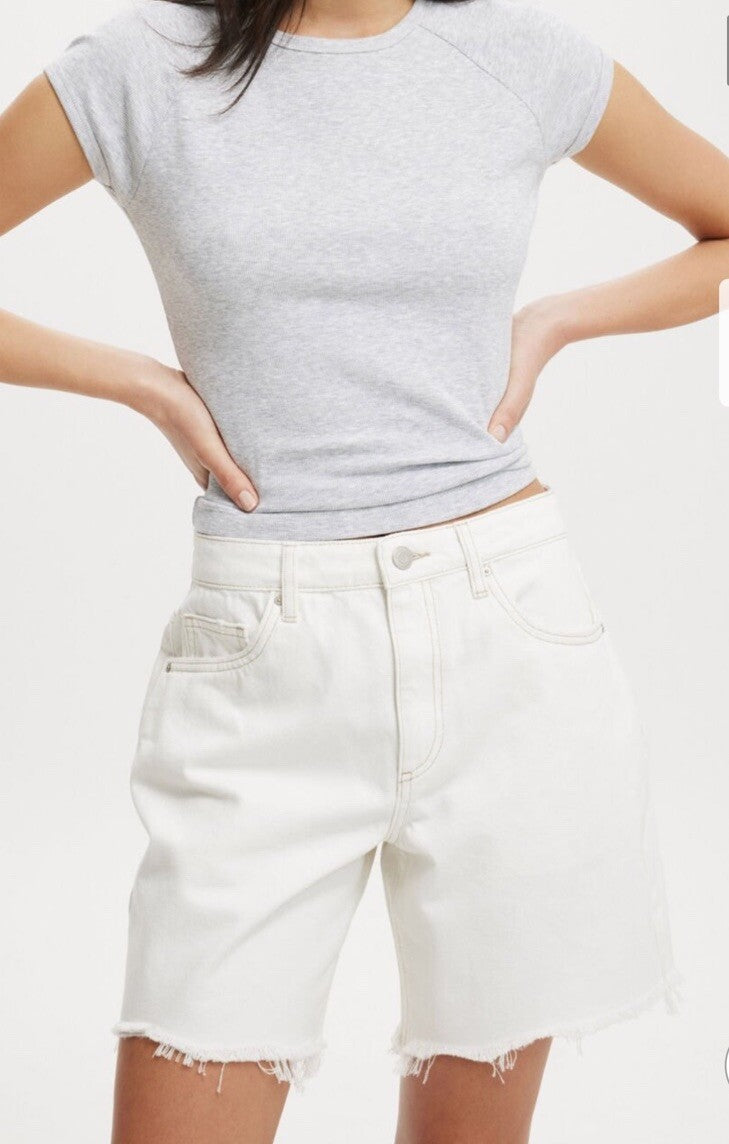 Cotton On Relaxed Denim Shorts Vintage White Worn Size 16