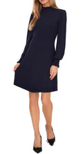 NEW CeCe RUFFLED NECK CUFFS KNIT SWEATER DRESS SZ M NAVY BLUE