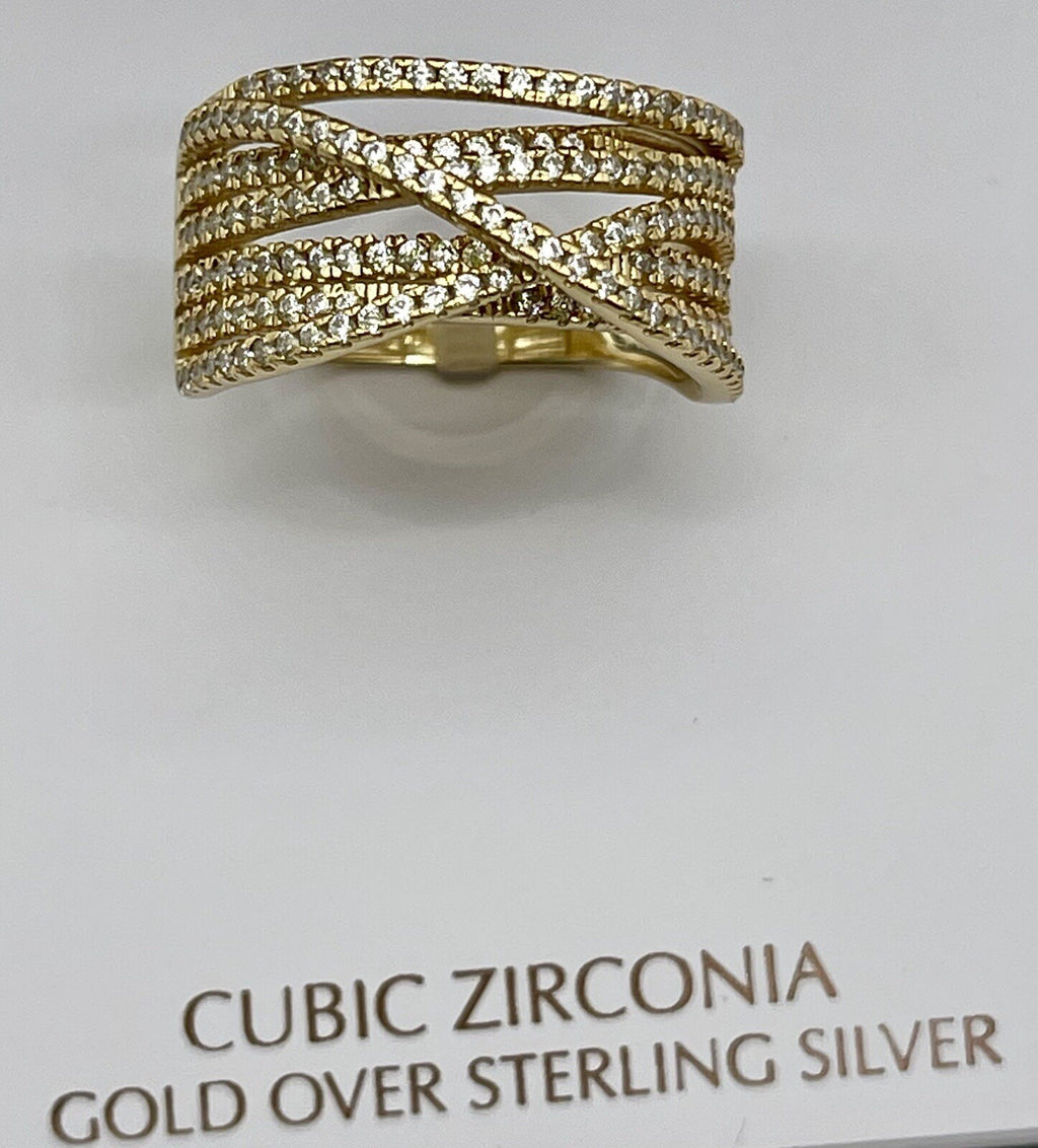 Giani Bernini Cubic Zirconia Crossover Statement Ring in 18k Gold over Silver, 8