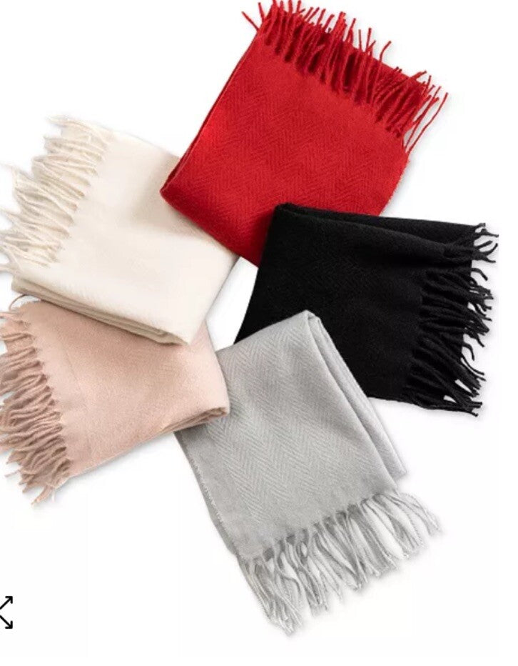 Style & Co Women's Polyester Solid Fringe-Trim Scarf - Black 68"L x 15"W