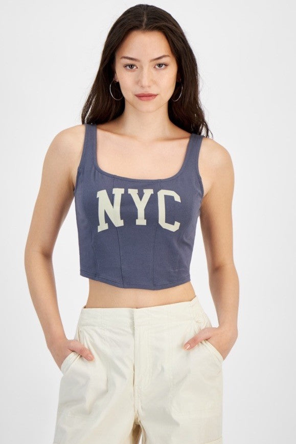 Grayson Threads, the Label Juniors' Cropped Nyc Graphic Top - Gray, M