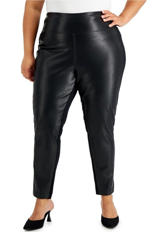 Calvin Klein Women's Black Faux Leather Front Leggings Pants Plus Size 2X