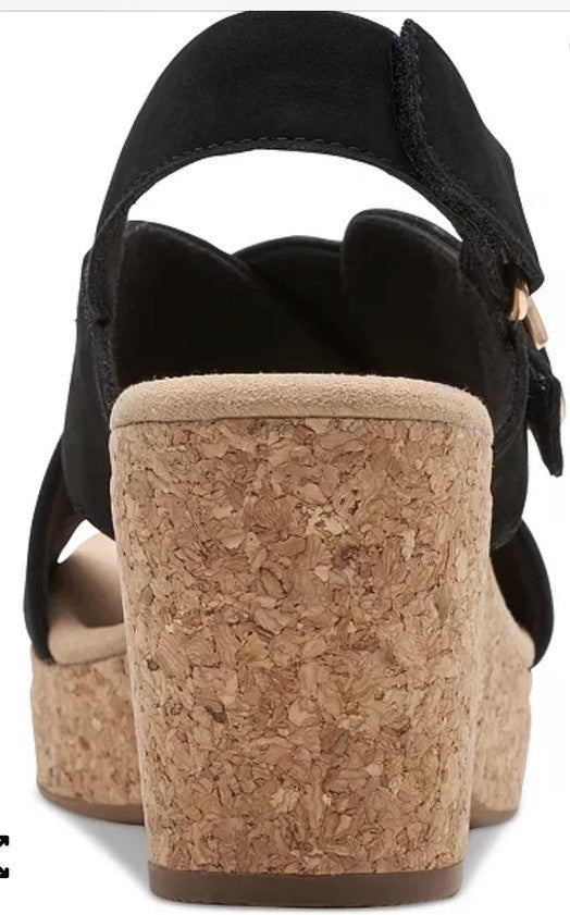 Clarks Women's Giselle Dove Wedge Sandals Black Nubuck 9 1/2