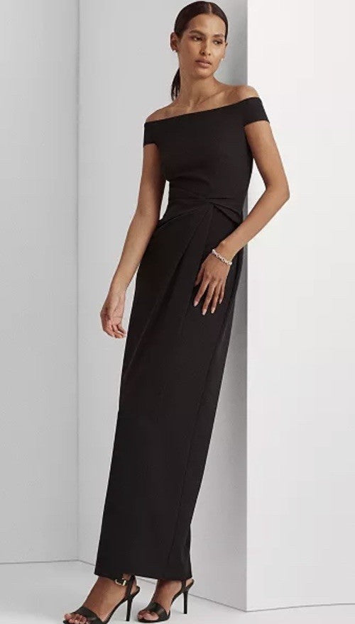 Lauren Ralph Lauren Women's Off-The-Shoulder Column Gown Black Size 14