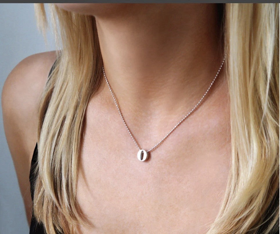 Alex Woo Little Letter by Initial Pendant Necklace in Sterling Silver "O”