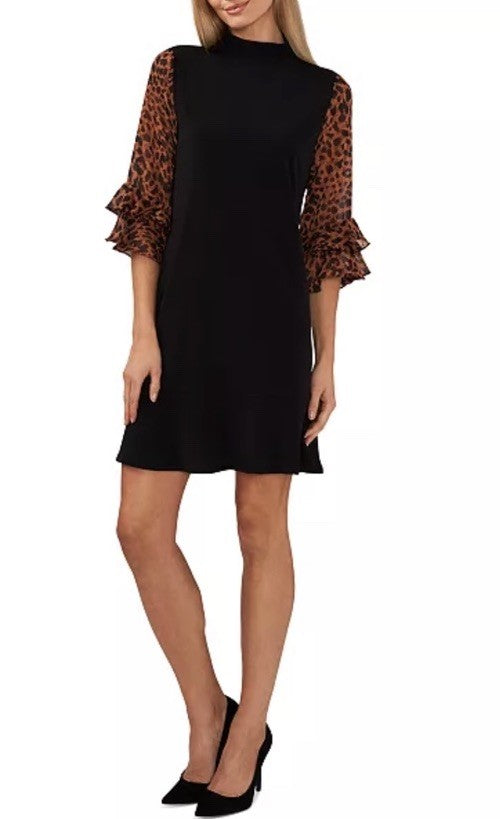 CeCe Women's Ruffled Leopard-Print-Sleeve Knit Dress XS