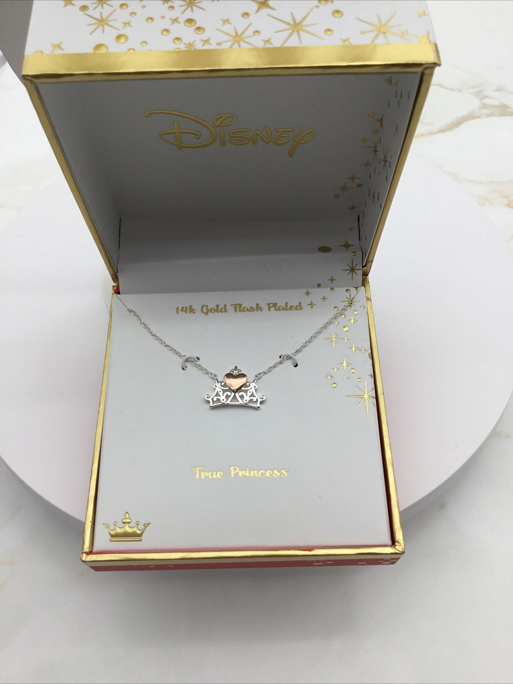 Disney Princess Crown Necklace 14k Gold Flash Plated 