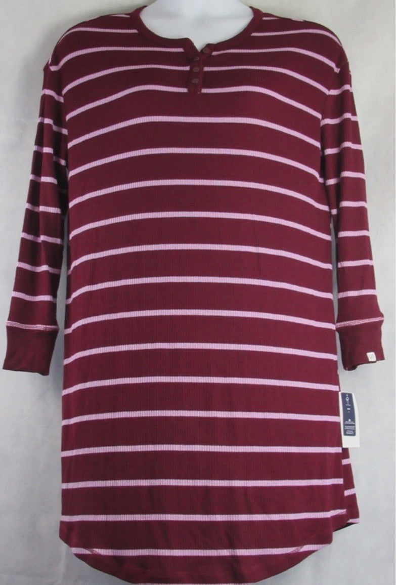 Gap Women's Pajama Shirt Henley Dorm Long-Sleeve Sleepwear Red Striped L New
