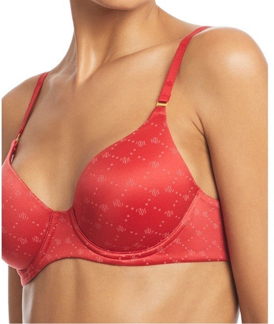 Lauren Ralph Lauren Comfort Collection Repeat-Logo T-shirt Bra Size 38D Red