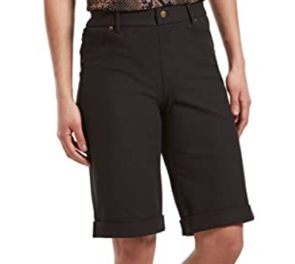 Hue Women's Cuffed Essential Pull-On Denim Shorts Black 2X