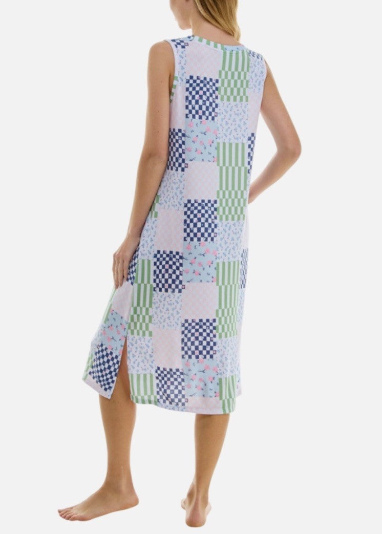 Roudelain Women's Printed Sleeveless Nightgown - Ditsy Check, MEDIUM
