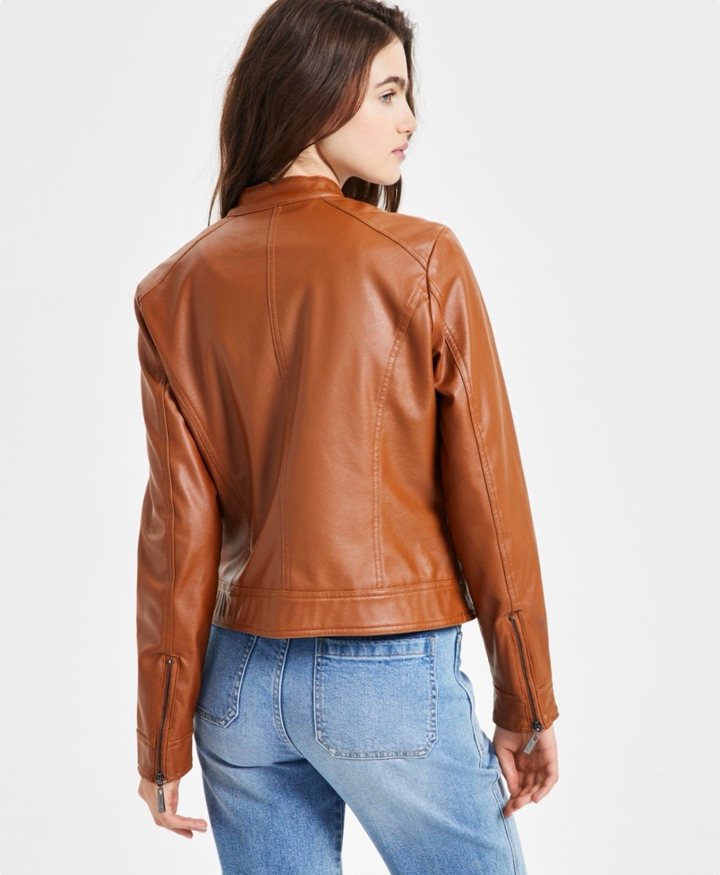 Jou Jou Juniors' Faux-Fur-Lined Moto Jacket Size 2XL Color Cognac
