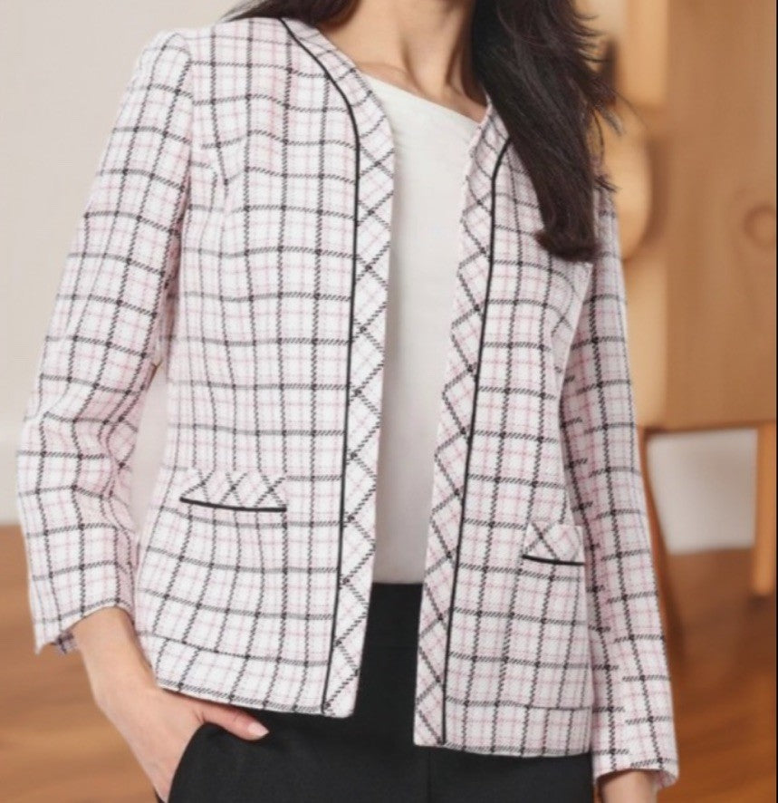 Kasper Plus Size Plaid Framed Collarless Jacket Tutu Pink Multi Size 16