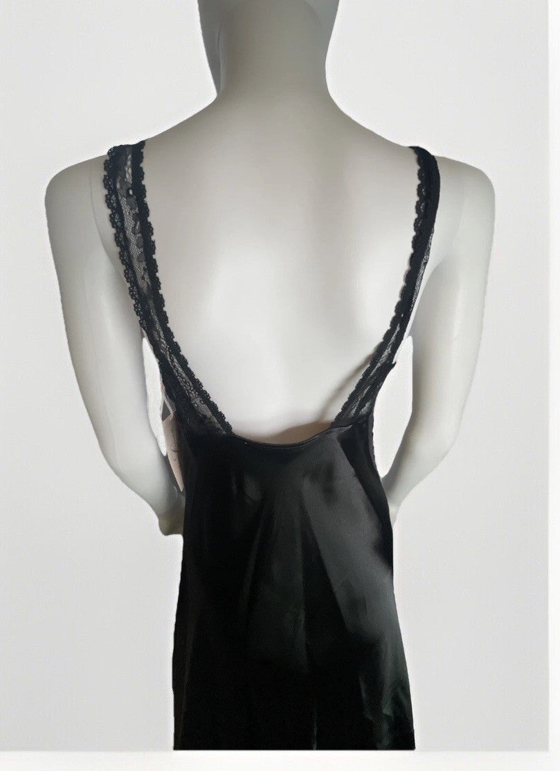 Linea Donatella Max Paisley Solid Charmeuse Satin Nightgown - Black, Small