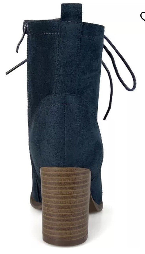 Journee Collection Women's Baylor Lace Up Stacked Heel Booties Blue 8