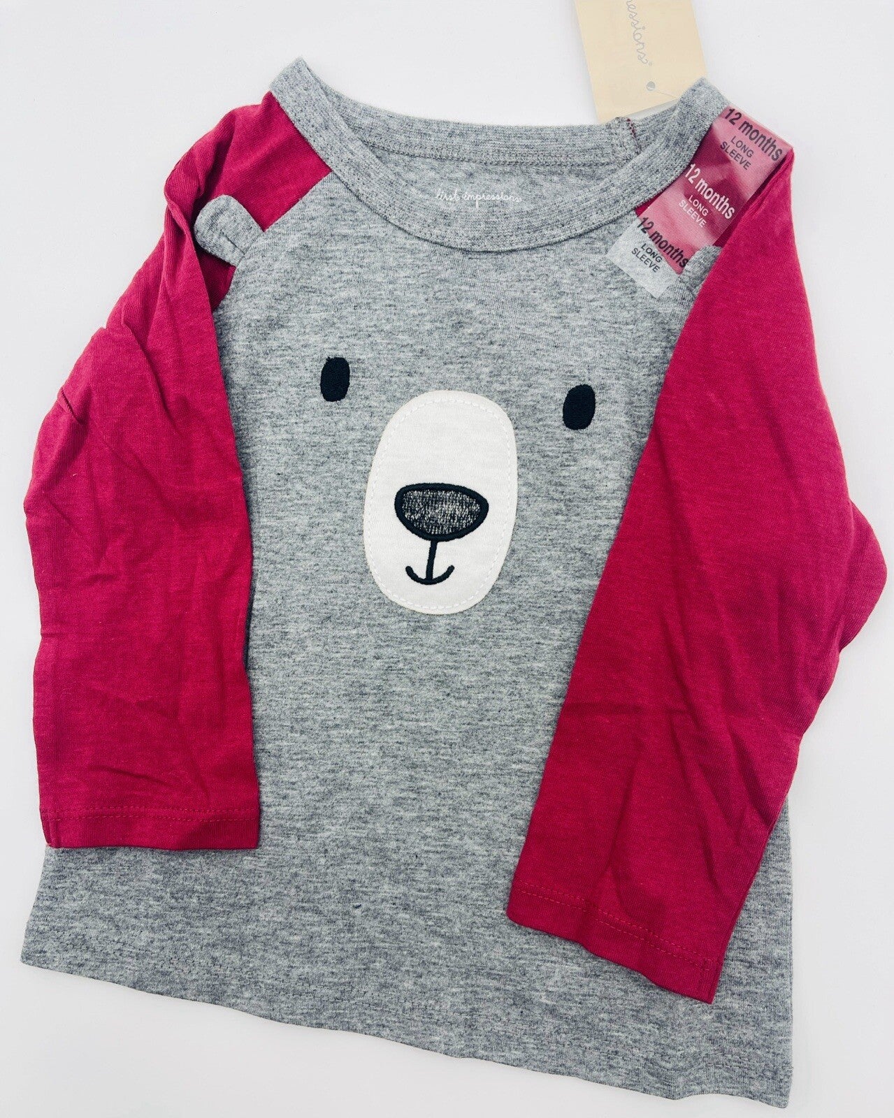 First Impressions Baby Boy's Teddy Bear Raglan T-Shirt Gray Size 24Months