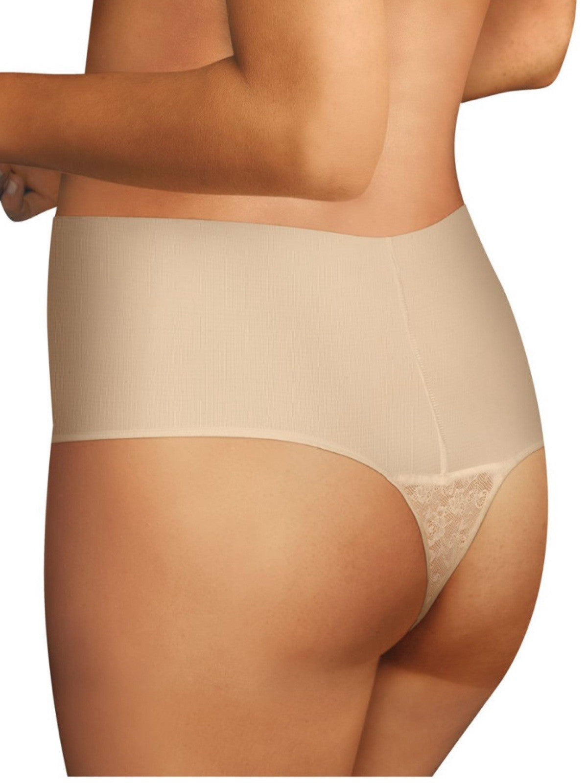NWT Maidenform Tame Tummy Smoothing Waist Lace Thong Shapewear L Beige Size L
