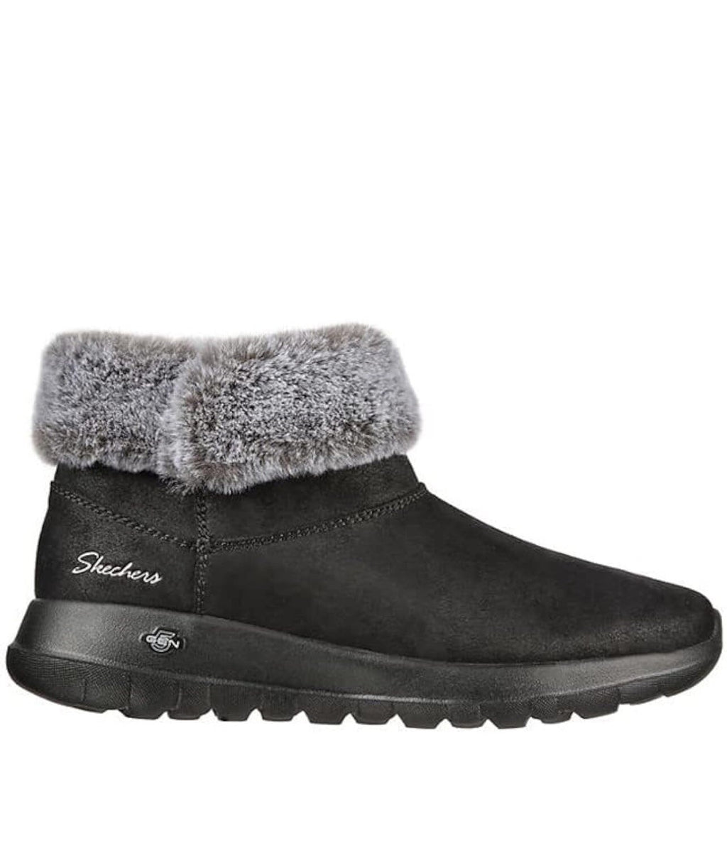 Skechers Womens Size 8 Boots Go Walk Air Cooled Goga Mat Black Walking Faux Fur