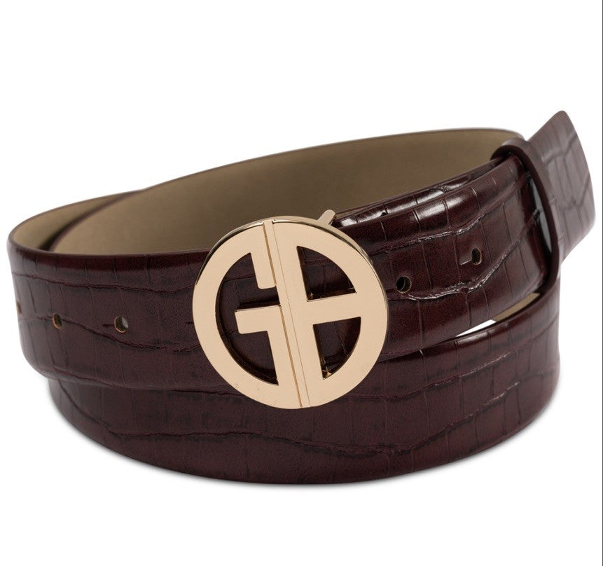Giani Bernini Women's Croc-Embossed Faux-Leather Belt Wine Size Medium