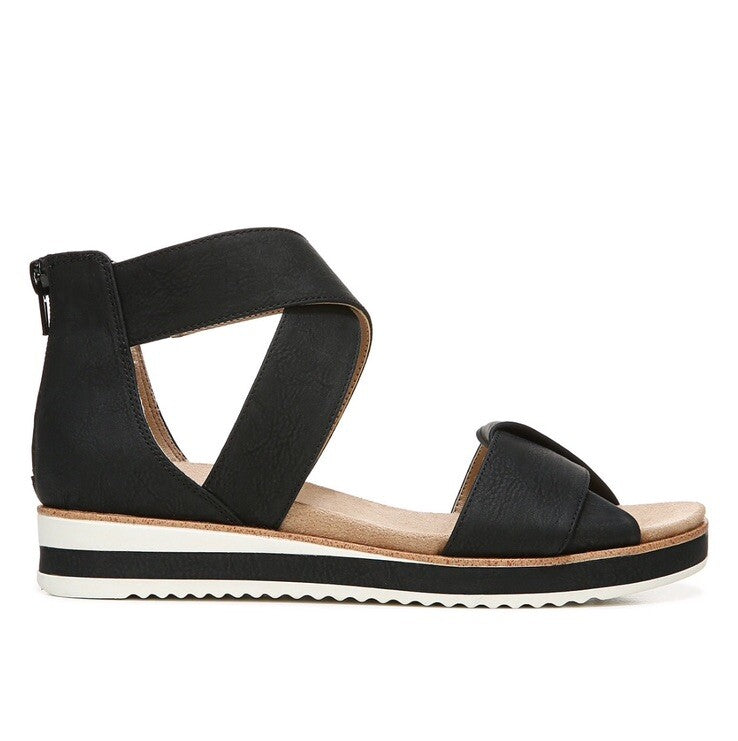 Life Stride Women’s Zoom Round Open Toe Crisscross Wedge Black 7M