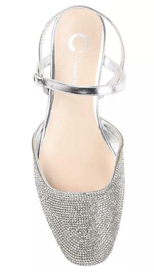 Journee Collection Women's Nysha Rhinestone Flats Silver 8 1/2