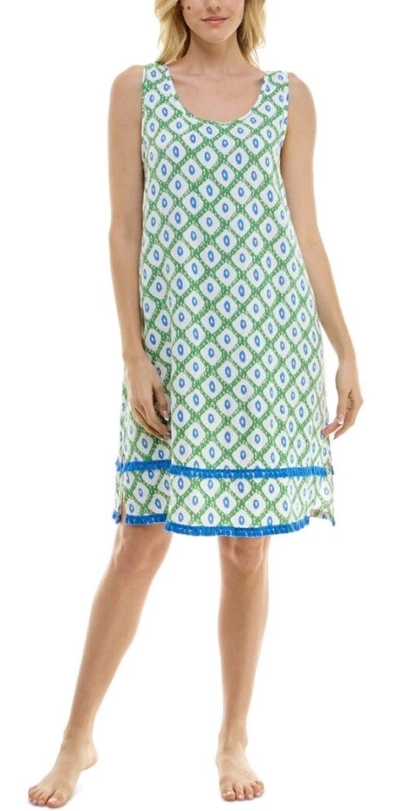 Roudelain Tassel Accented Diamond Geo Sleeveless Gown Women's Sleepwear XL