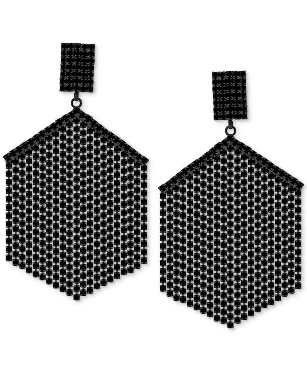 GUESS Black Chandelier Statement Earrings  black rhinestone fringes  hexagon