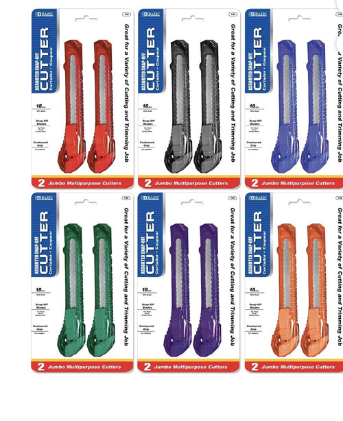 BAZIC Utility Knife Box Cutter 18mm Wide Blade (2/Pack), 6-Packs
