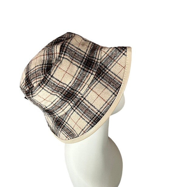 Steve Madden Women's Reversible Plaid Bucket Hat Cream Fabric