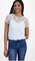 Ultra Flirt Junior’s Lace Tee & Cami Baby Blue Color Small Sheer