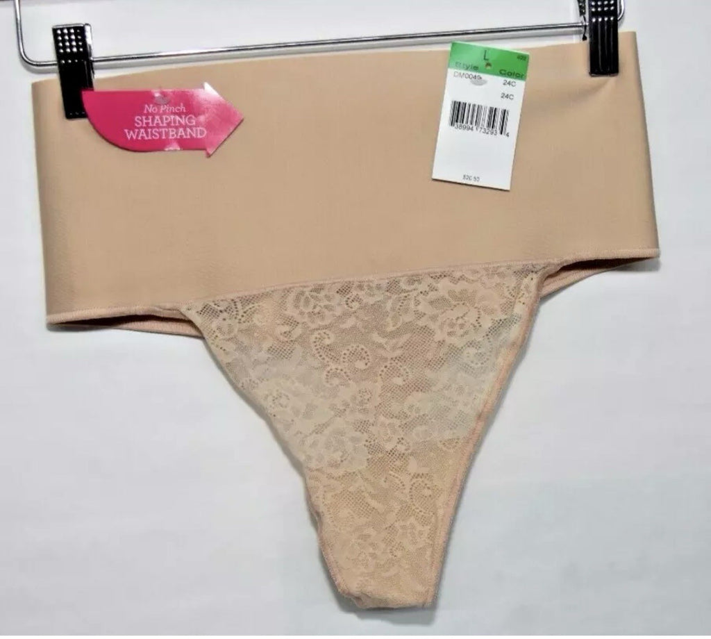 NWT Maidenform Tame Tummy Smoothing Waist Lace Thong Shapewear L Beige Size L