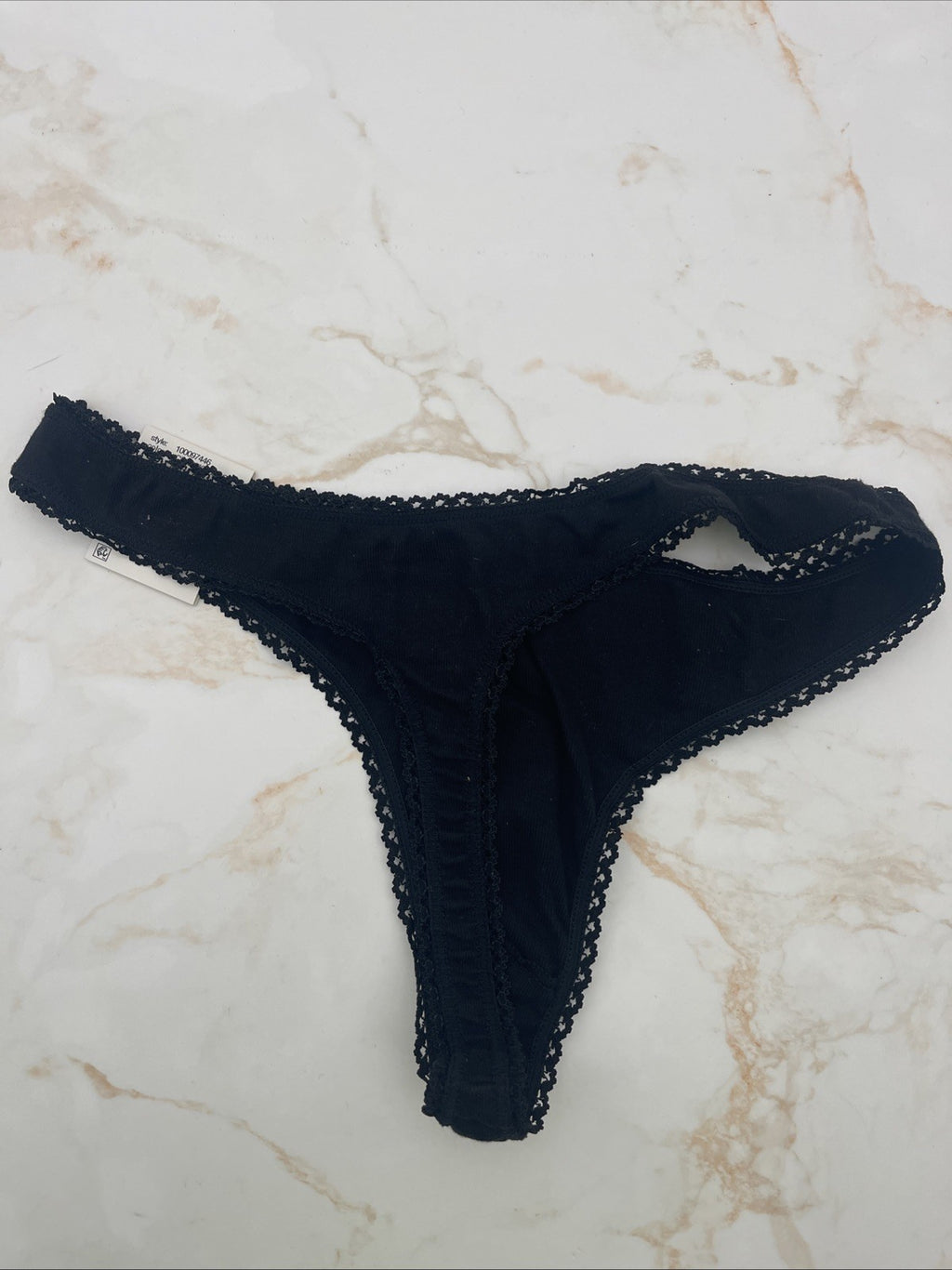 Charter Club Everyday Cotton Women’s Lace-Trim Thong Black Small