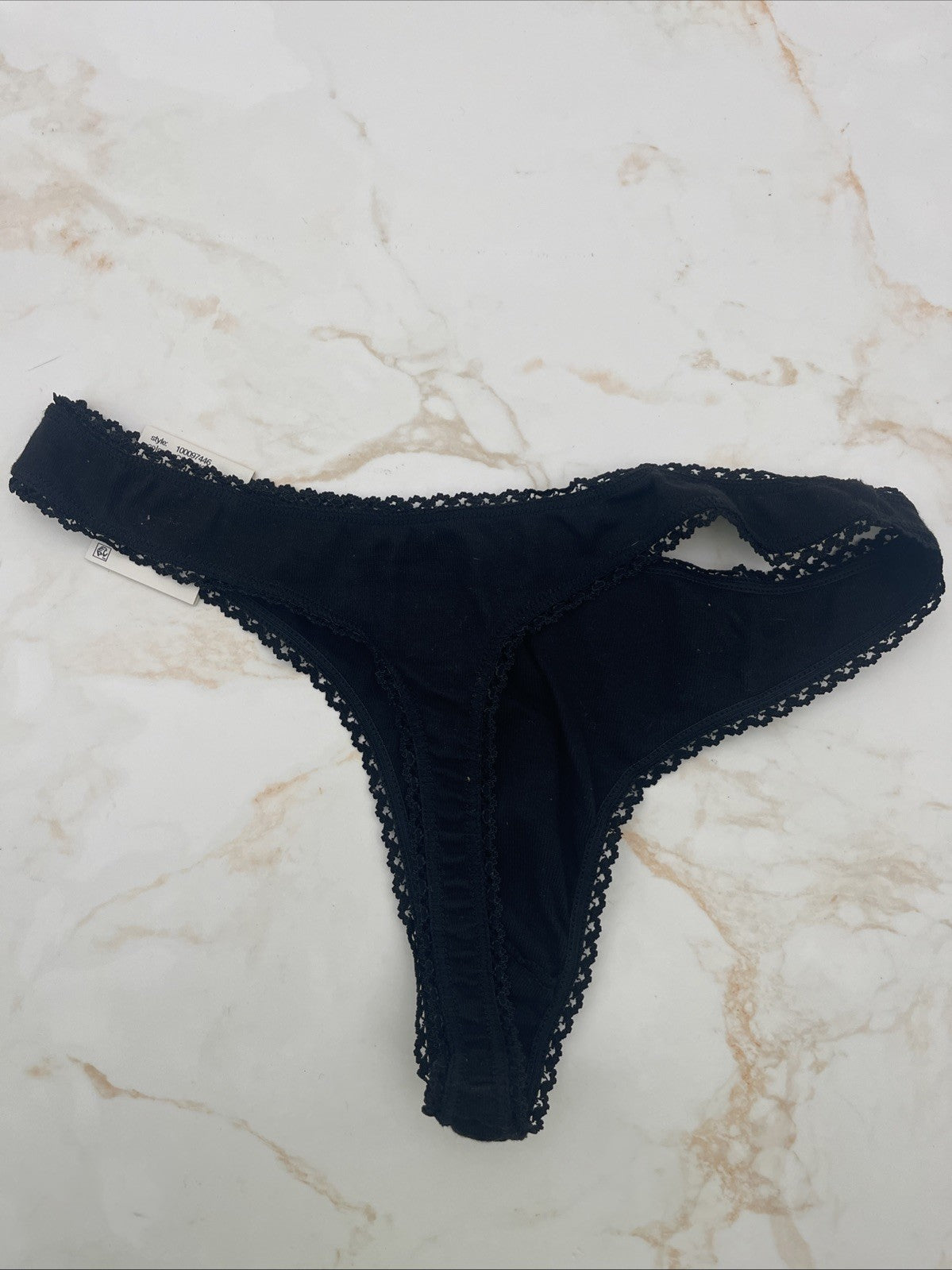 Charter Club Everyday Cotton Women’s Lace-Trim Thong Black Small