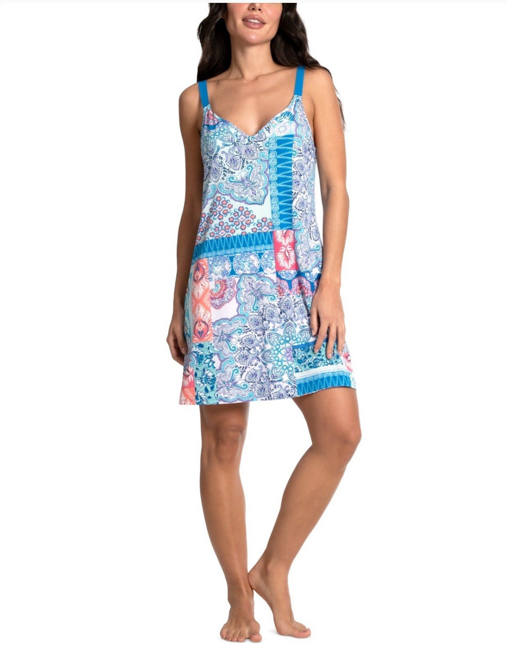 Linea Donatella Patchwork Paisley Sleeveless Chemise Women's Sleepwear Top XL