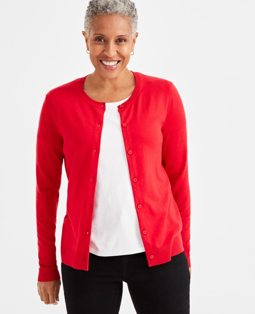 Style & Co Womens Button Up Long Sleeve Red Cardigan Sweater V Neck Ribbed Sz XL