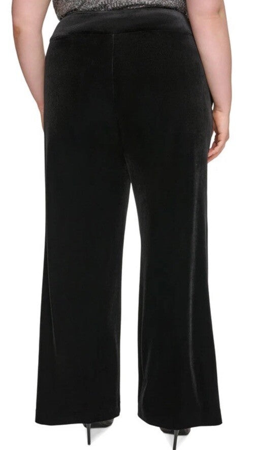 Calvin Klein Women's Black Velvet High Rise Wide Leg Pants Plus Size 20W