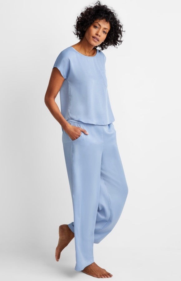 State of Day Women's 2-Pc. Crepe de Chine Short-Sleeve Pajama Blue XXL
