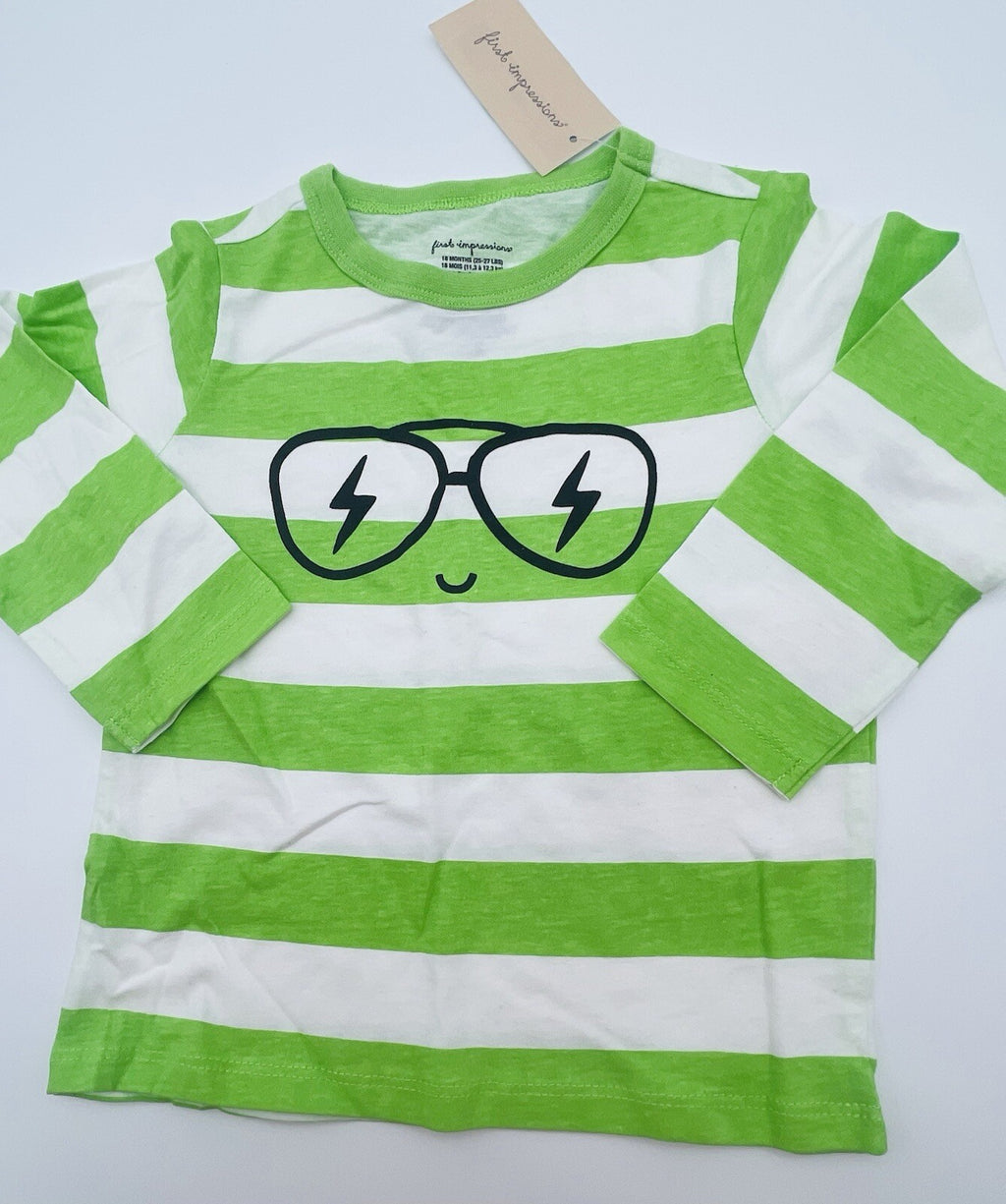First Impression Toddler Boys Green White Striped Long Sleeve Graphic T Shirt