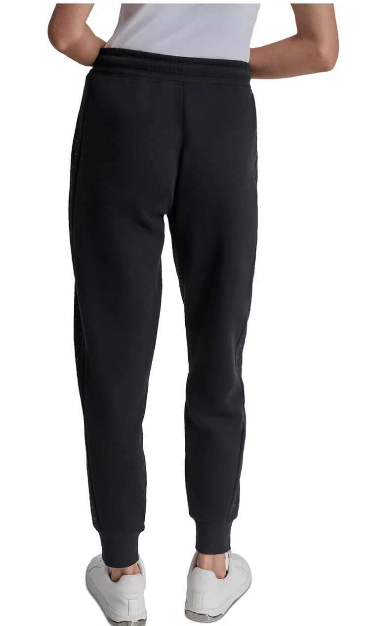 DKNY Sport Women's Rhinestone Embellished Fleece Jogger Sweatpants Size S Black