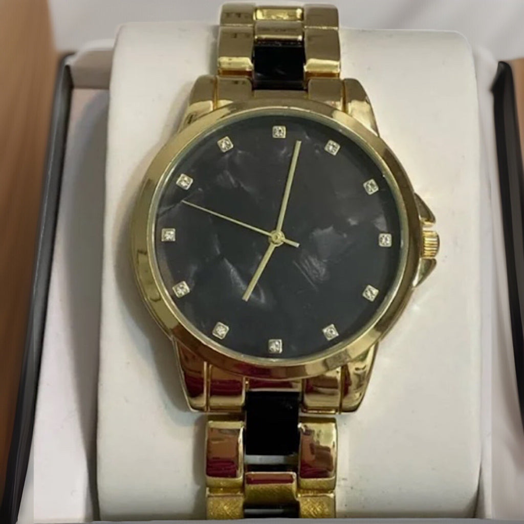 Gold Tone Crystal Bracelet Watch Marble Dial Stunning Stylish Trendy Fashion