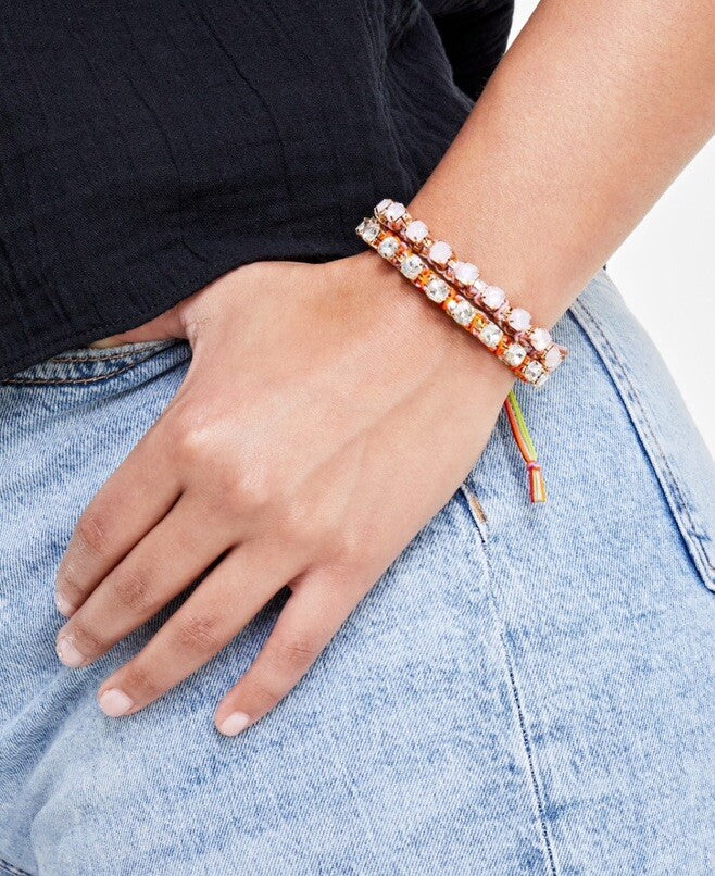 On 34th Gold-Tone 2-Pc. Set Color Crystal Cord Slider Bracelets, Pink