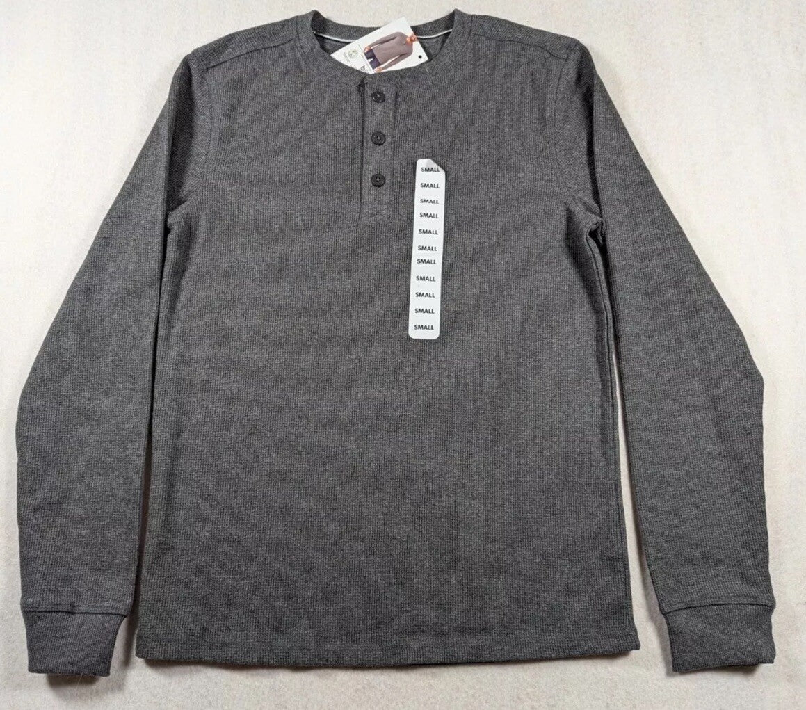 Member's Mark Thermal Henley Men's Gray Waffle Knit Long Sleeve Slim Shirt s S