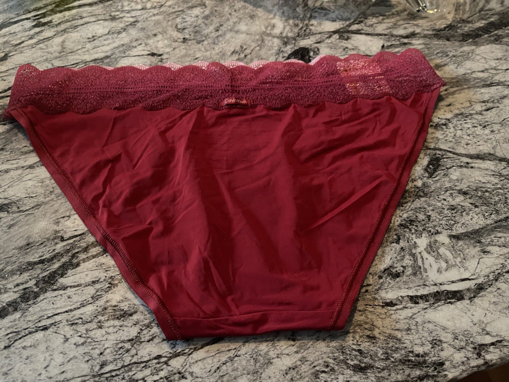 Calvin Klein Women's Lace Trim Bikini Underwear QD3838 Red S