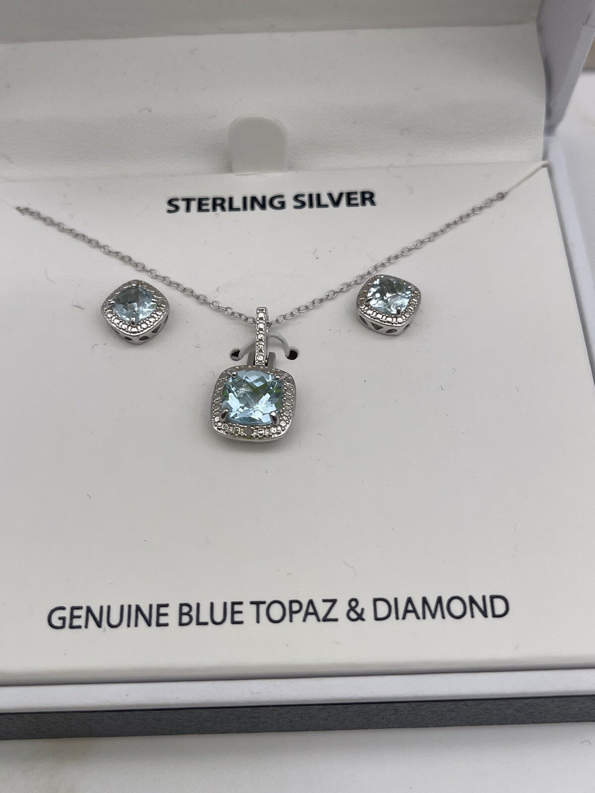r h macy co fine jewelry Blue Topaz Necklace And Earrings Set