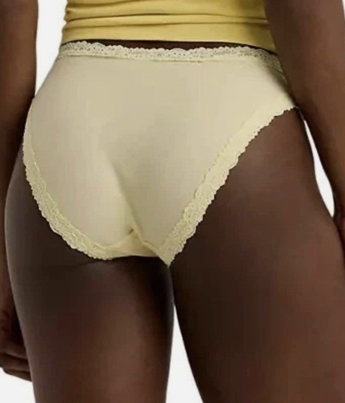 Lauren Ralph Lauren Women's Cotton & Lace Jersey Bikini Brief XS Lemon Chiffon 
