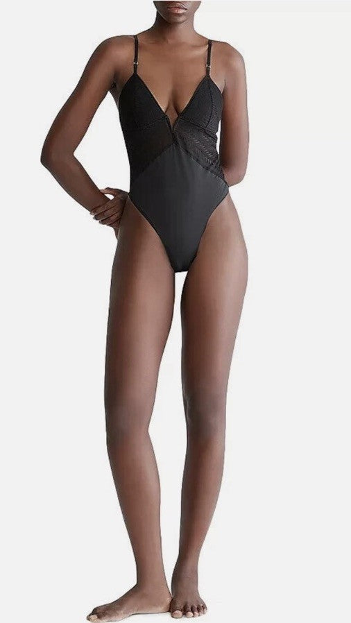 Calvin Klein Minimalist Micro Lace Bodysuit Black Small