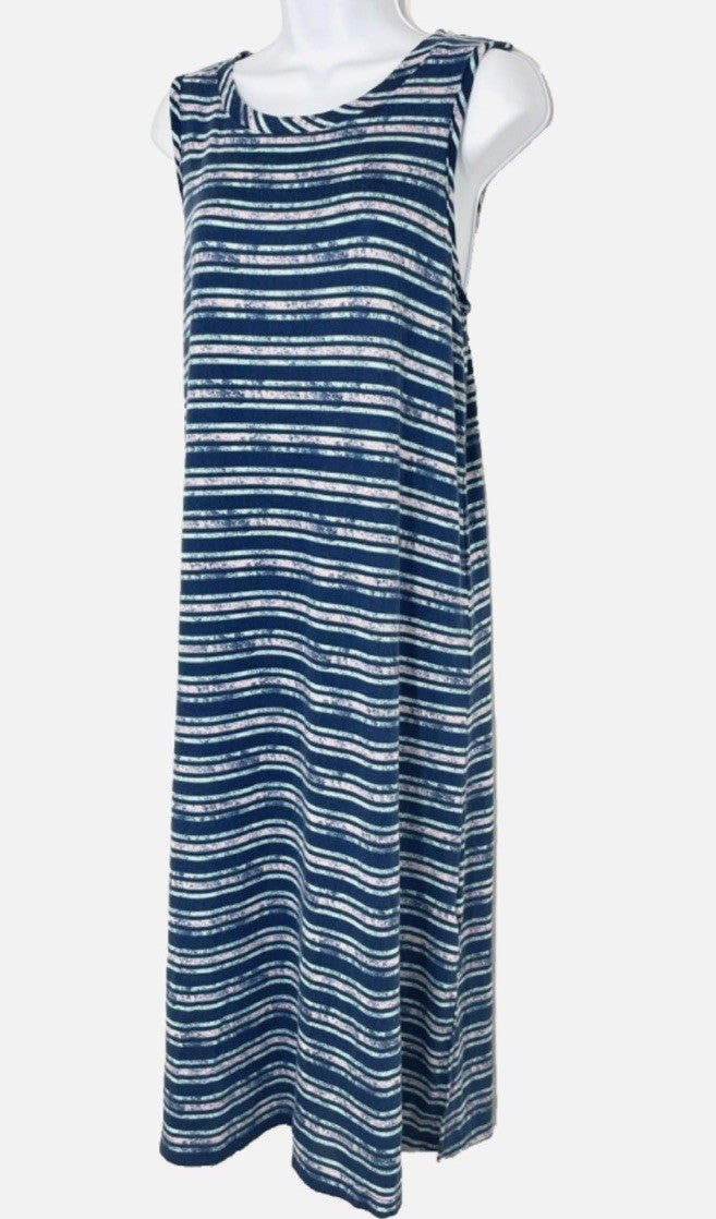 NWT Roudelain Women's M Printed Sleeveless Knit Nightgown Quartz Stripe Blue
