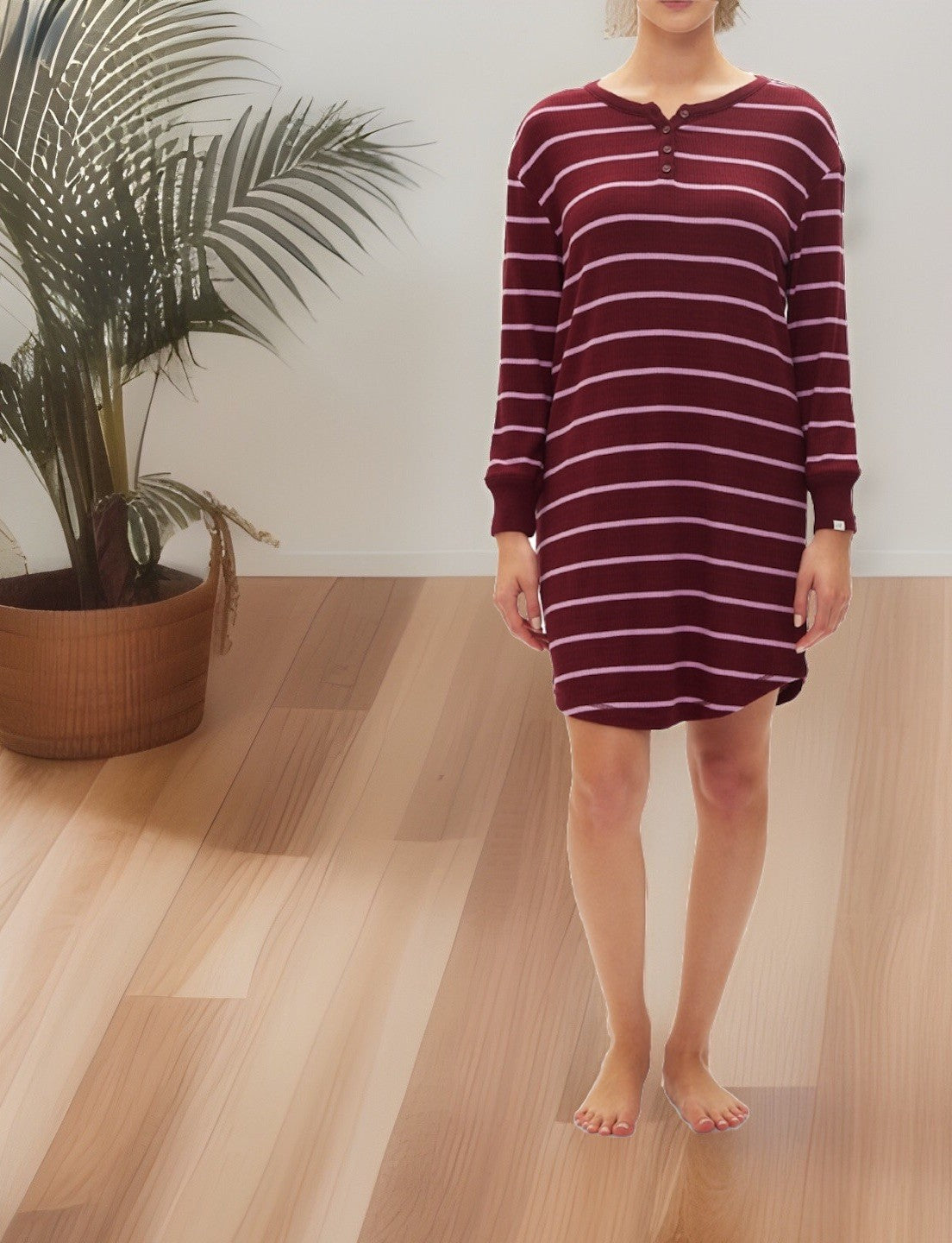 GAP GapBody Women's Henley Dorm Long-Sleeve Sleepshirt Red Stripe S