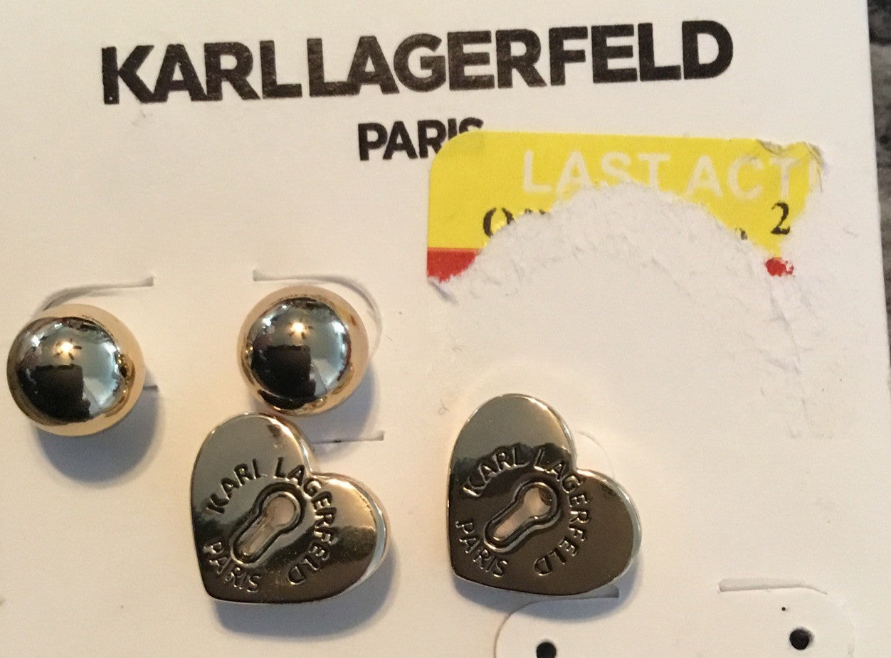 KARL LAGERFELD PARIS Gold-Tone 2 Pc Set Crystal Logo Hoop & Stud Earrings 